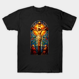 Crucifixion Stained Glass | Jesus on the Cross | Christian Art Design T-Shirt